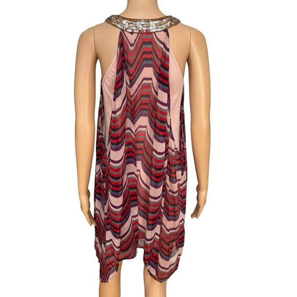 Free People Women Chiffon Tunic Top Mini Dress Size S Sequin Orange Pink - Picture 4 of 11